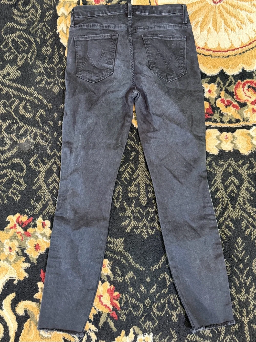Mother black denim high rise straight leg sequin side ankle jeans
